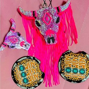 Bull Head Car Freshie Set With Car Coasters | Western | Cowboy | Cowgirl